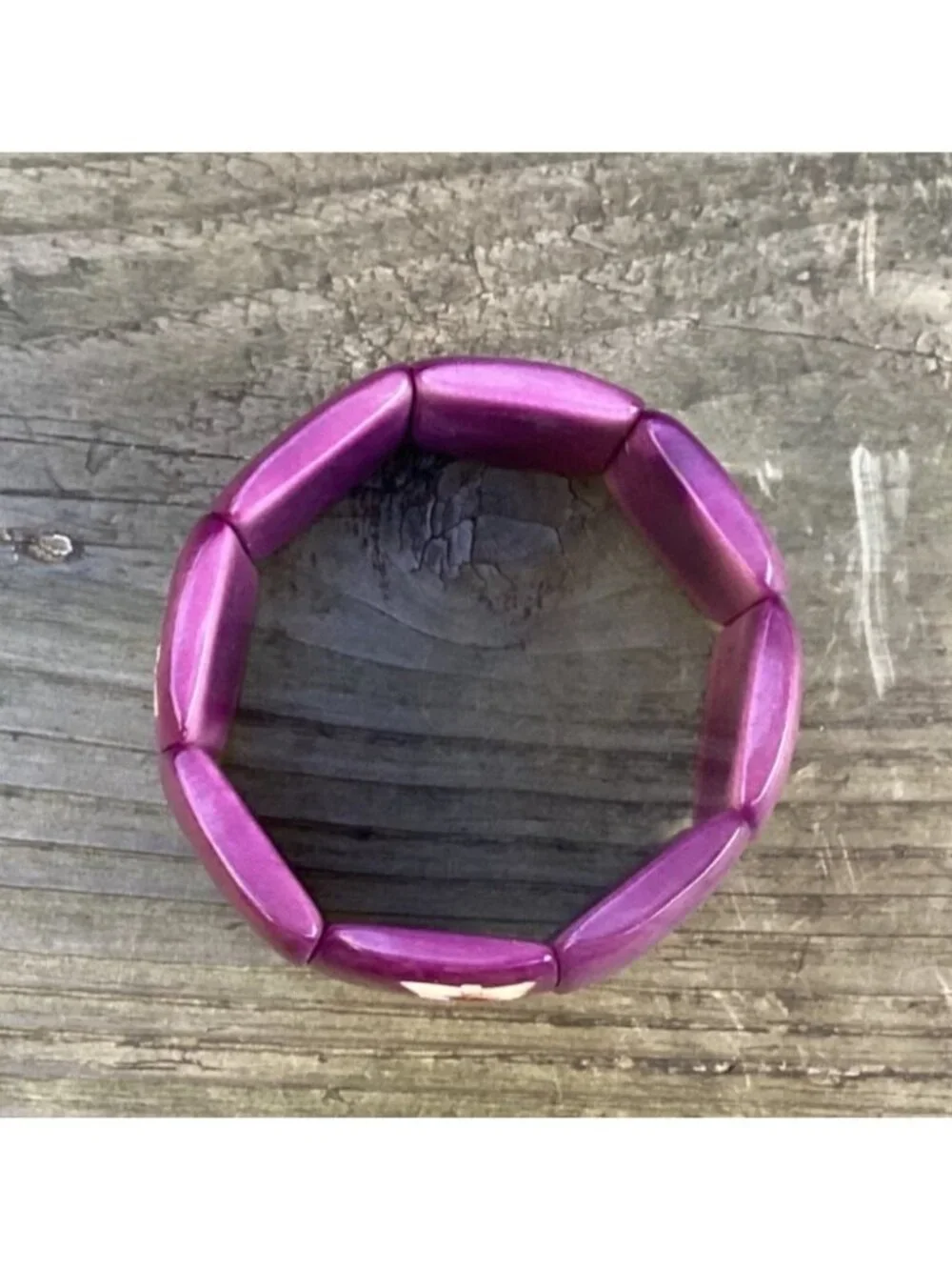 Wide Purple Tagua Panel Stretch Bracelet Carved Cowboy Boot Motif Festival Wear - Picture 6 of 6
